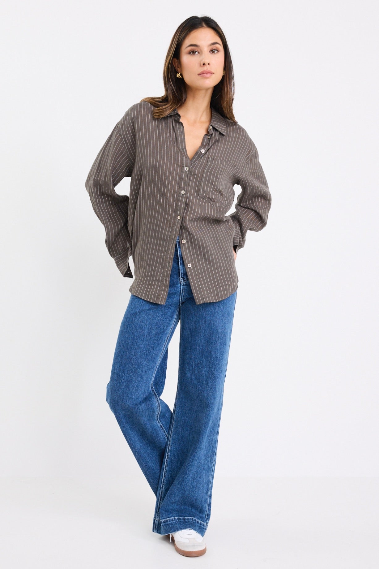 Ethan | Earthy Khaki Striped Linen Shirt