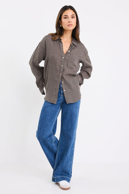 Ethan | Earthy Khaki Striped Linen Shirt