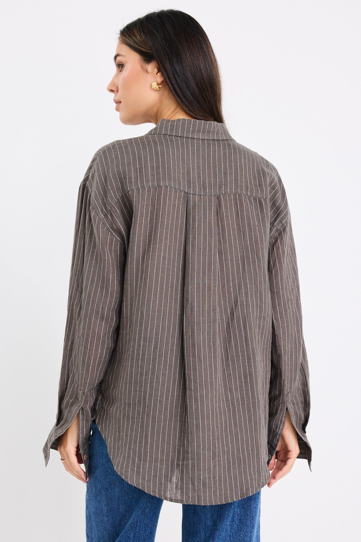 Ethan | Earthy Khaki Striped Linen Shirt