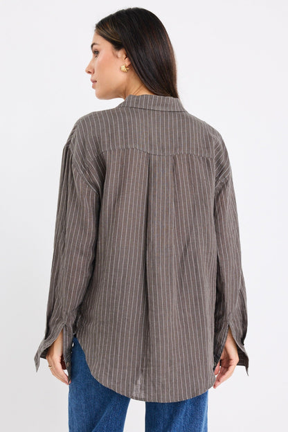 Ethan | Earthy Khaki Striped Linen Shirt