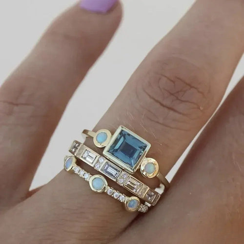 Retro Blue Ring with Vibrant Stones
