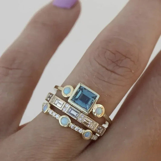 Retro Blue Ring with Vibrant Stones