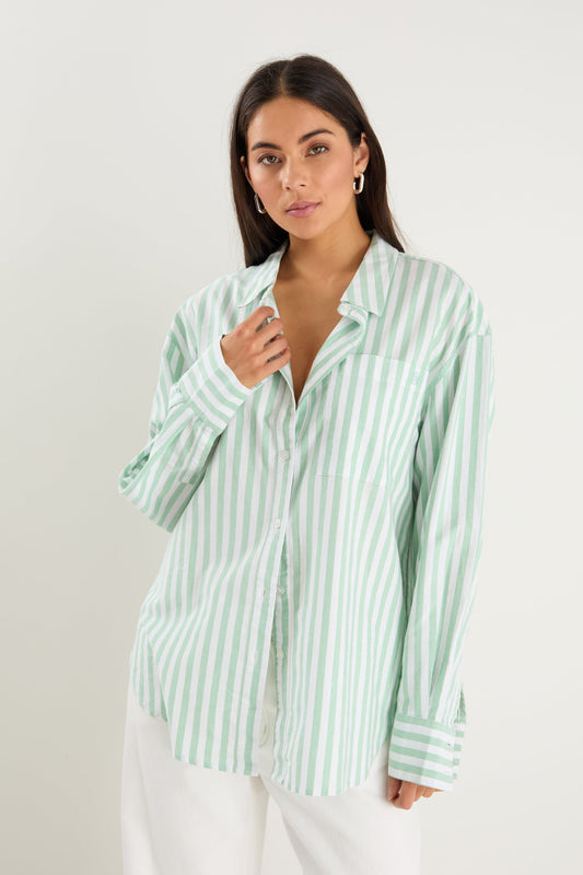 Ethan | Relaxed Green Striped Oversized Shirt