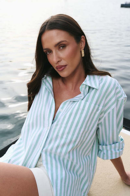 Ethan | Relaxed Green Striped Oversized Shirt