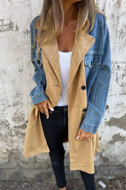 Ethan | Stylish Long Denim Jacket with Contrast Panels