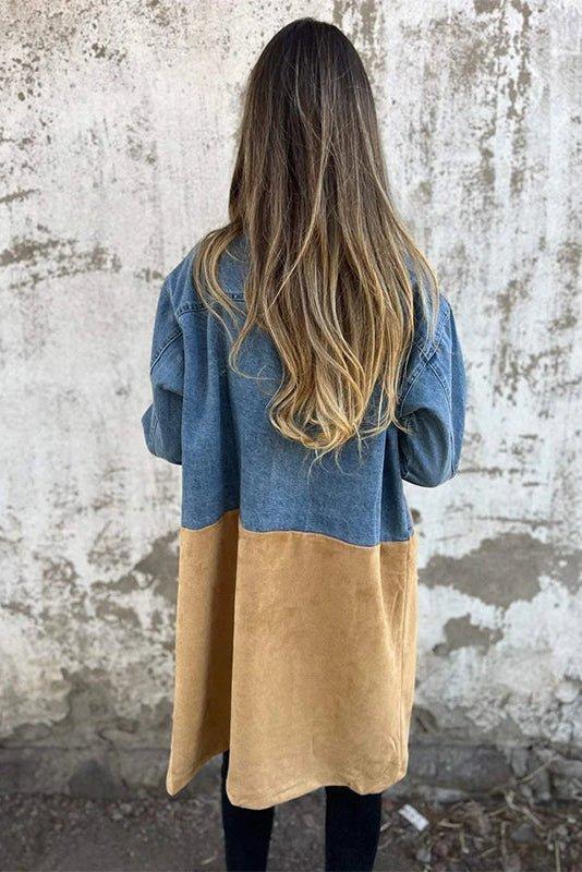 Ethan | Stylish Long Denim Jacket with Contrast Panels
