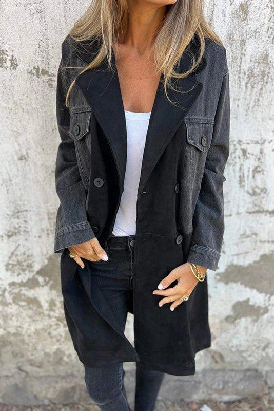 Ethan | Stylish Long Denim Jacket with Contrast Panels