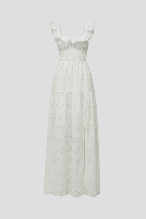 Lena | Elegant Maxi Dress with Square Neck and Ruffle Straps