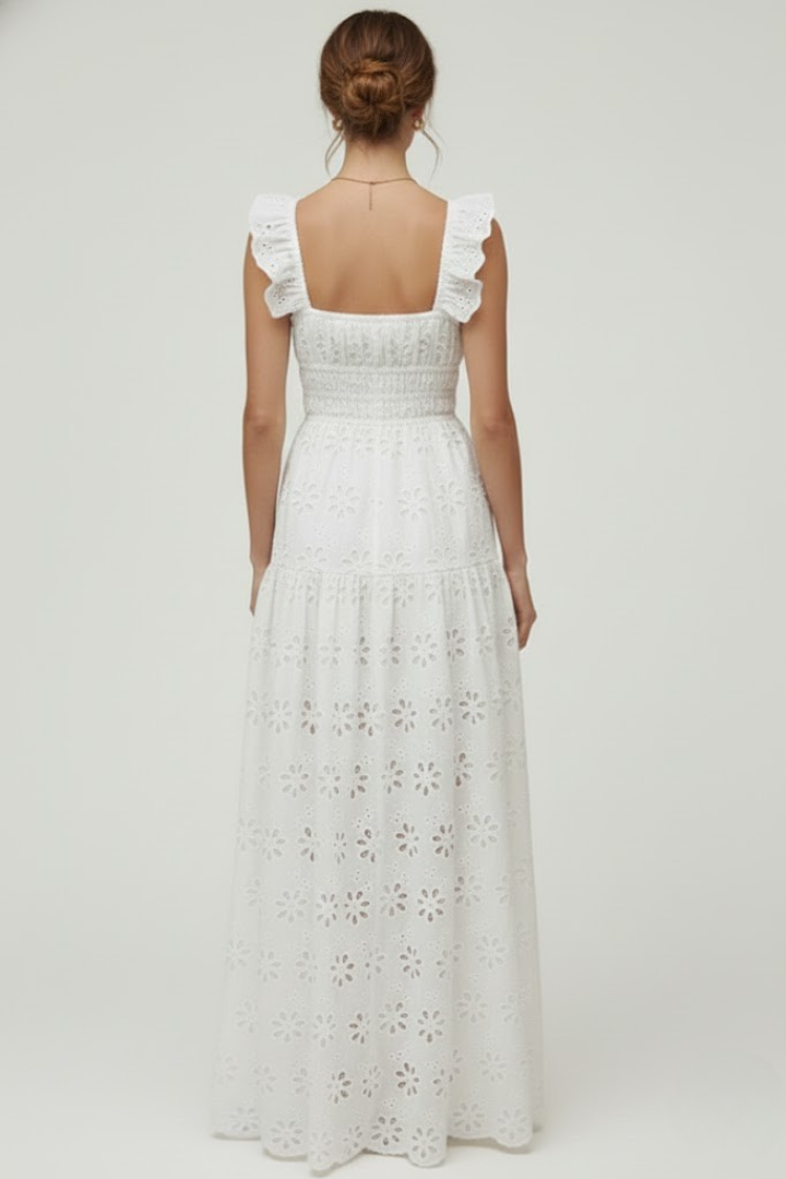 Lena | Elegant Maxi Dress with Square Neck and Ruffle Straps