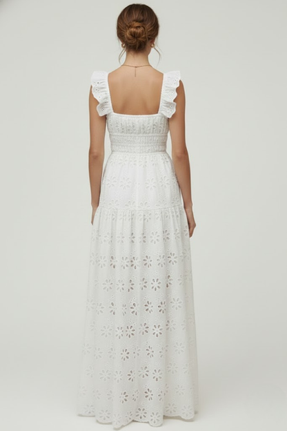 Lena | Elegant Maxi Dress with Square Neck and Ruffle Straps