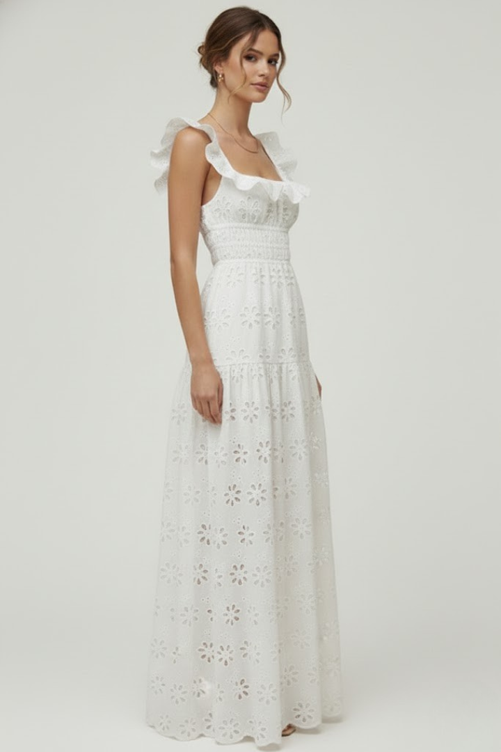 Lena | Elegant Maxi Dress with Square Neck and Ruffle Straps