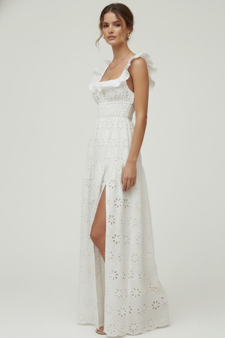 Lena | Elegant Maxi Dress with Square Neck and Ruffle Straps