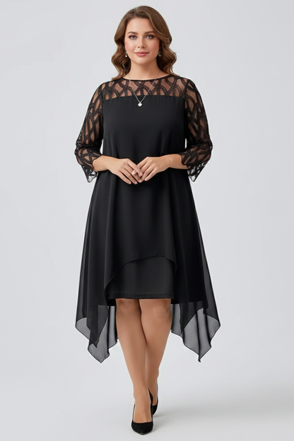 Elena | Lace Sleeve A-Line Dress with Asymmetrical Hem