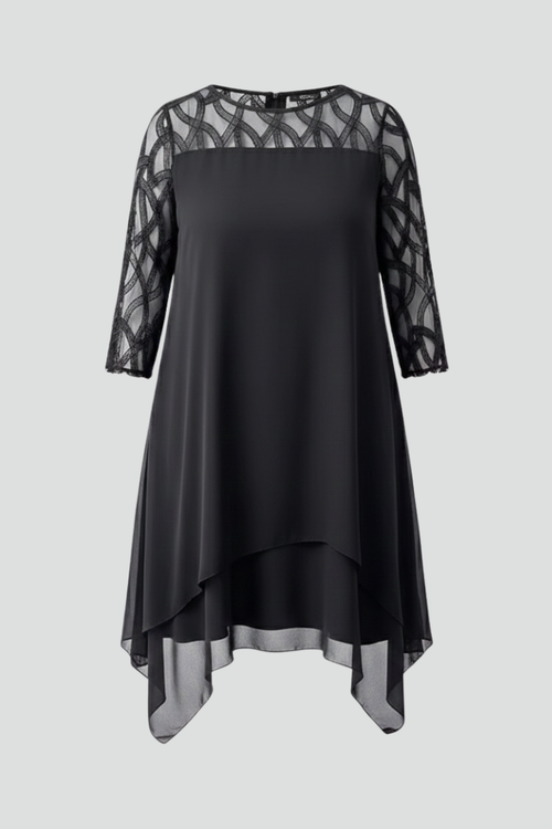 Elena | Lace Sleeve A-Line Dress with Asymmetrical Hem