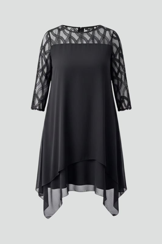 Elena | Lace Sleeve A-Line Dress with Asymmetrical Hem