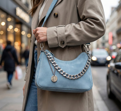 Mira | Washed Denim Chain Shoulder Bag