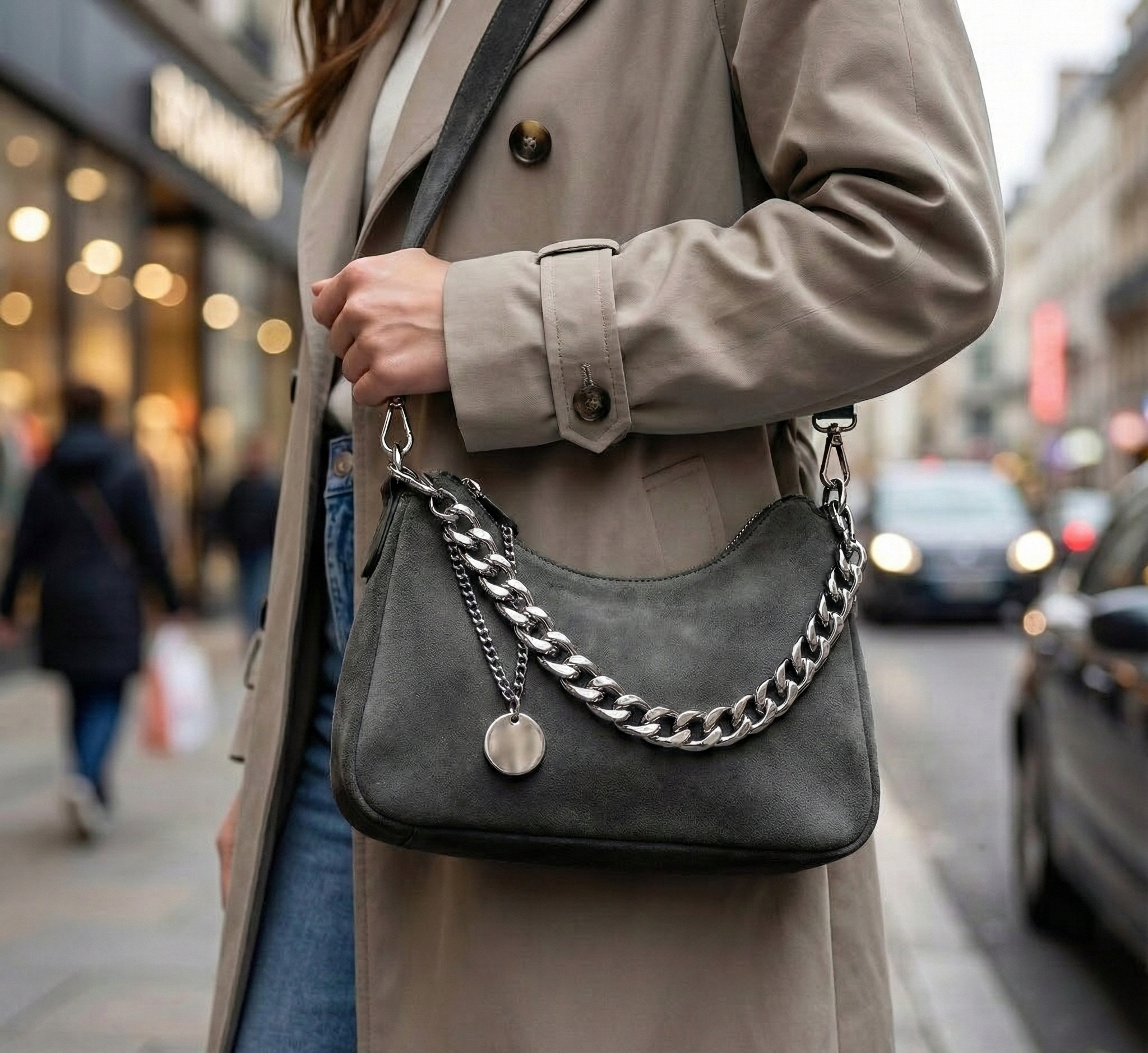 Mira | Washed Denim Chain Shoulder Bag