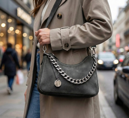 Mira | Washed Denim Chain Shoulder Bag