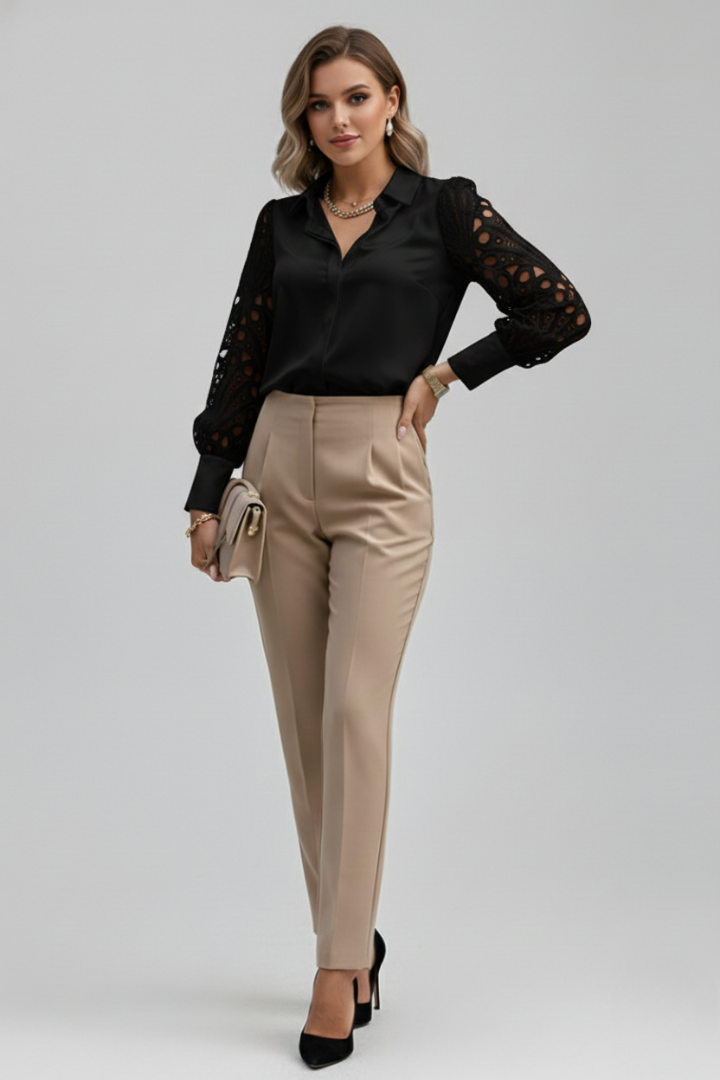 Elena | Lace Sleeve Blouse with Button Cuffs