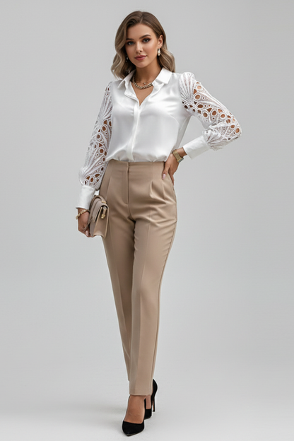 Elena | Lace Sleeve Blouse with Button Cuffs