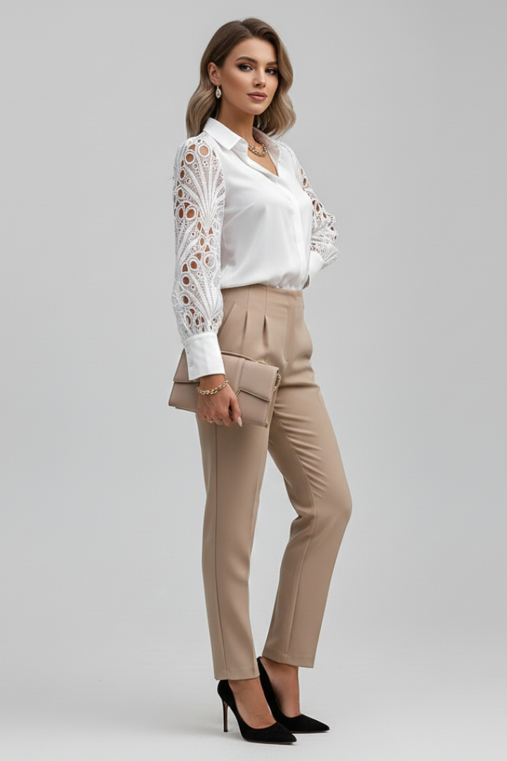 Elena | Lace Sleeve Blouse with Button Cuffs