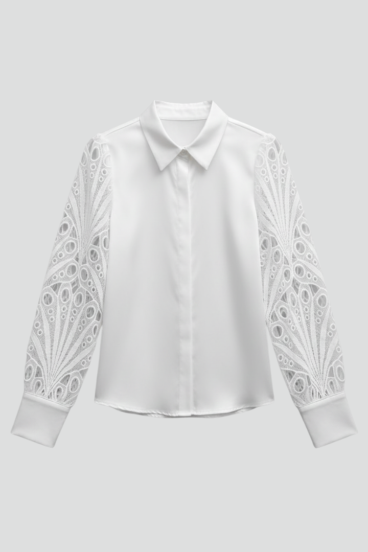 Elena | Lace Sleeve Blouse with Button Cuffs