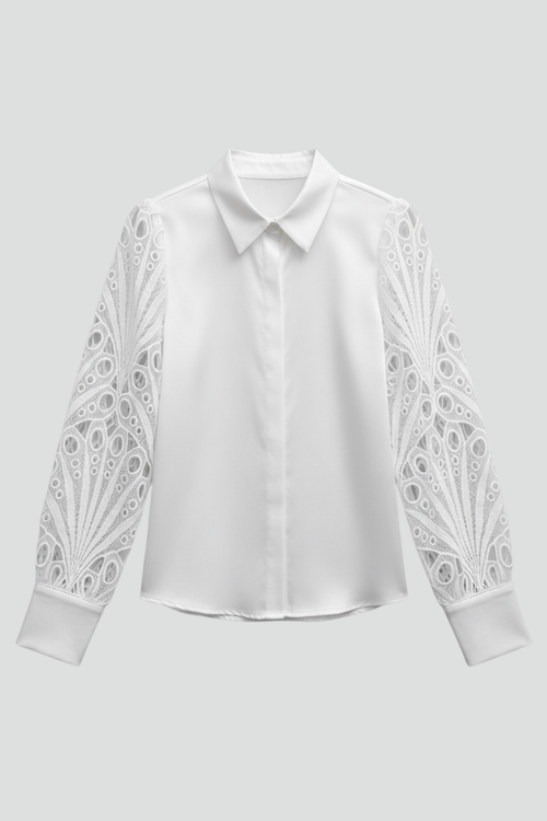 Elena | Lace Sleeve Blouse with Button Cuffs