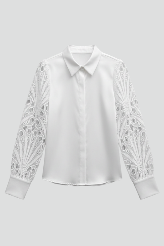 Elena | Lace Sleeve Blouse with Button Cuffs