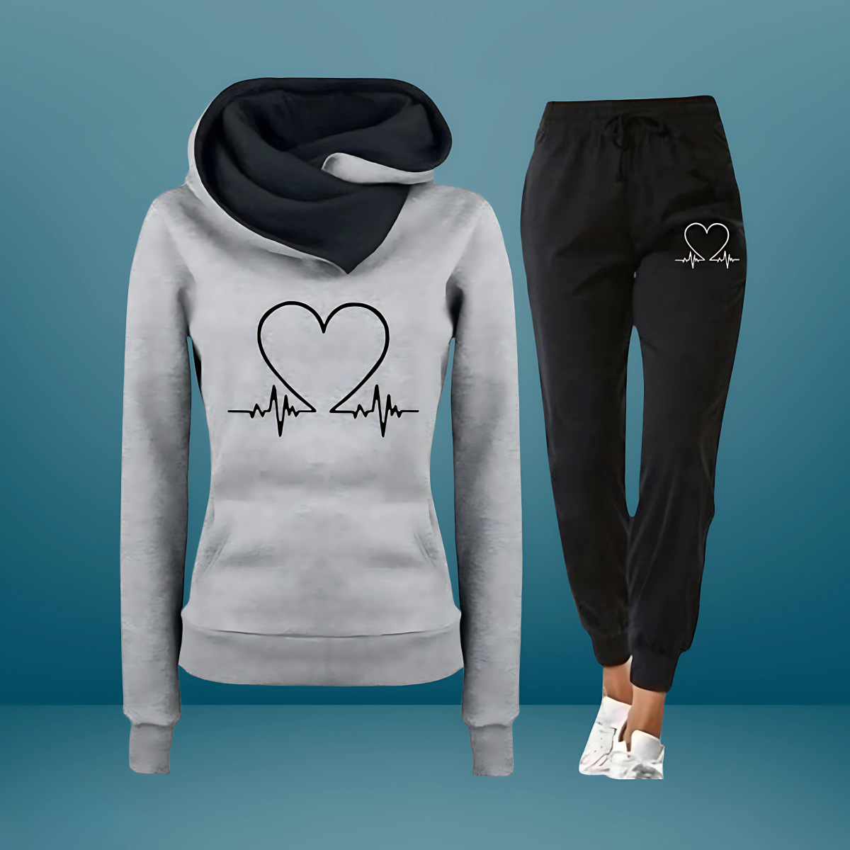 Liam | Cozy Heartbeat Hoodie and Sweatpants Set for Women