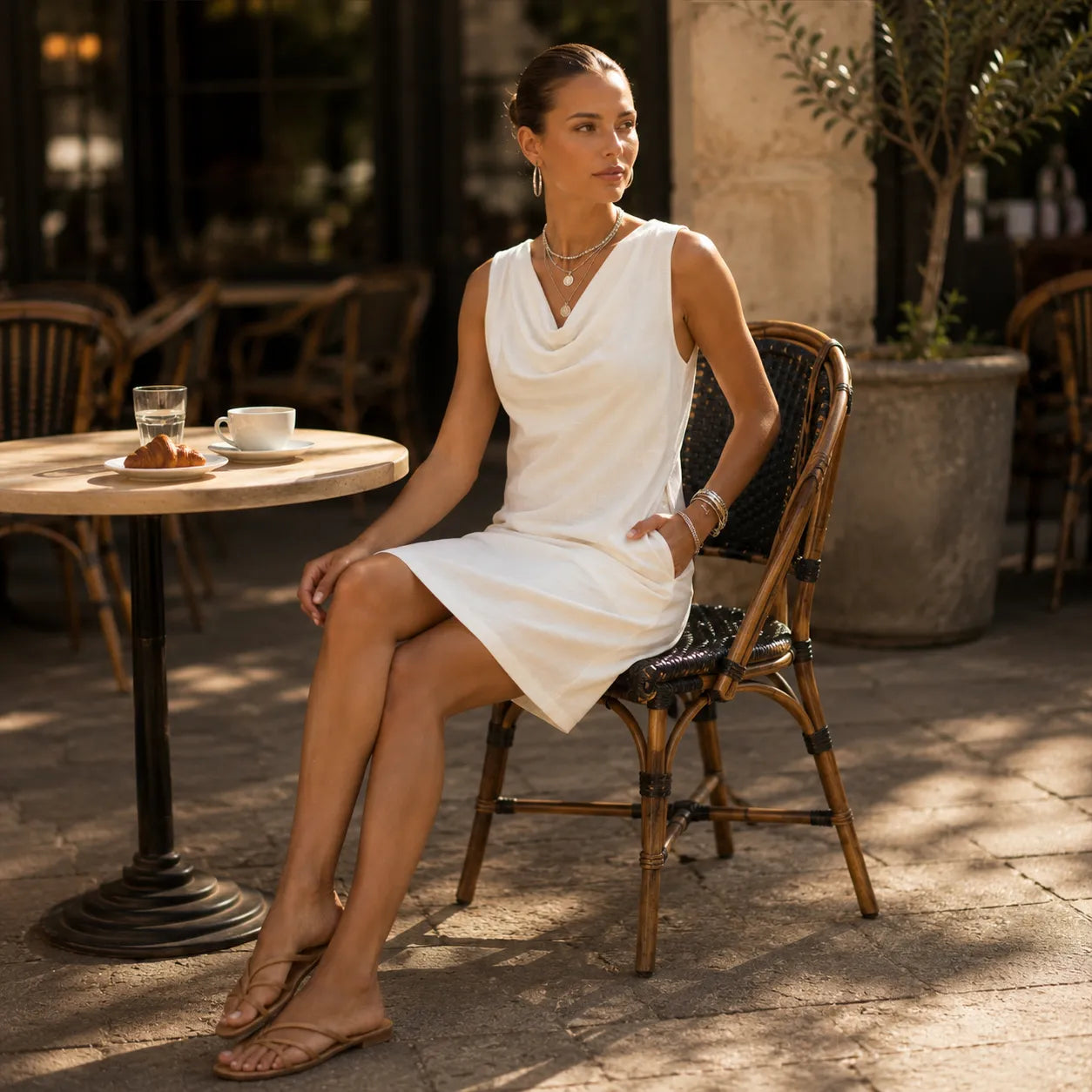 Elena | Cowl Neck Mini Dress with Pockets