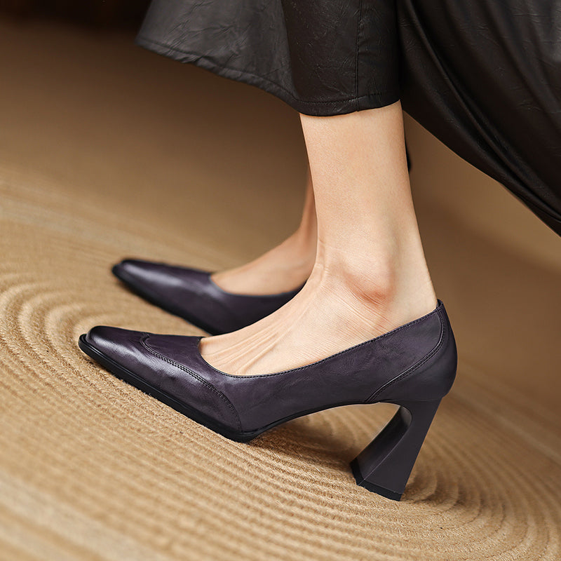 Beatrix | Luxe Genuine Leather Block Heel Pumps
