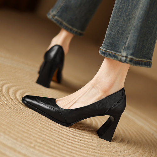 Beatrix | Luxe Genuine Leather Block Heel Pumps