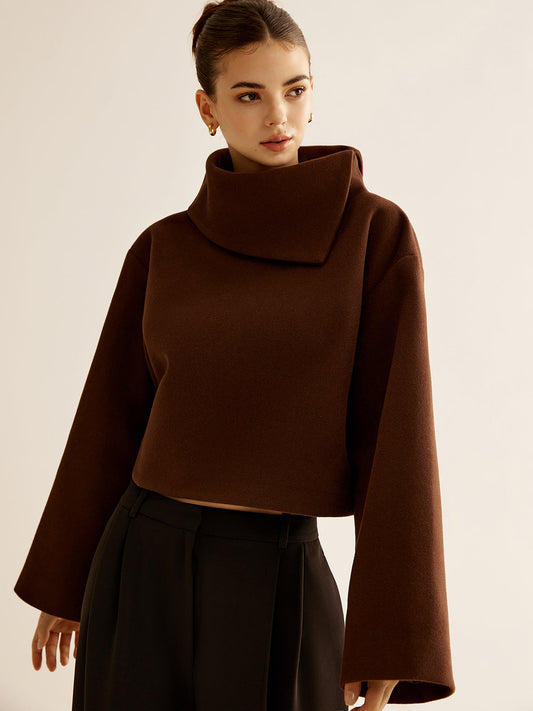 Mariam | Plain Turtleneck Tweed Top with Long Sleeves | Comfortable Fit for Everyday Wear
