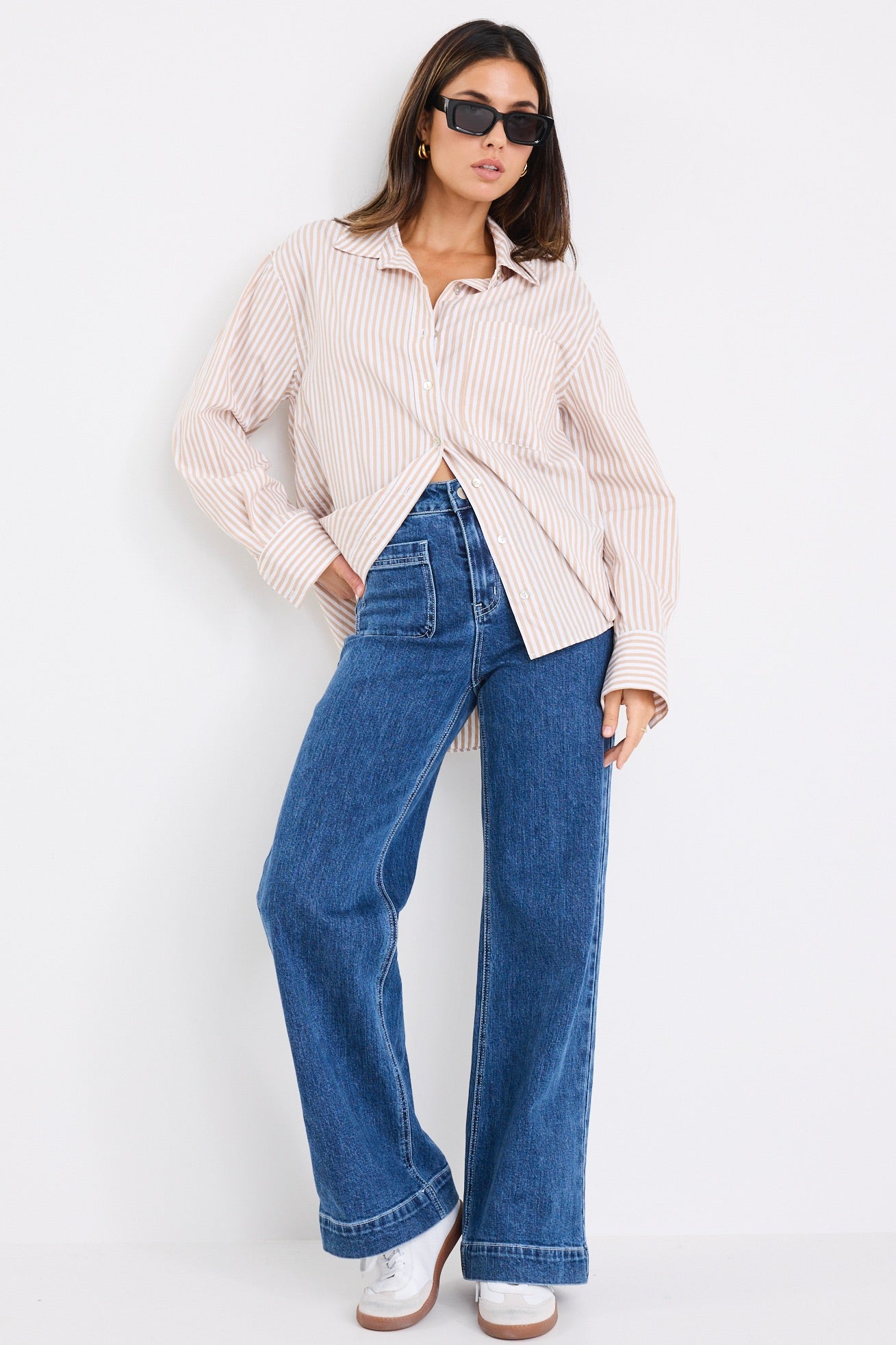 Mason | Breathable Ecru Striped Oversized Shirt