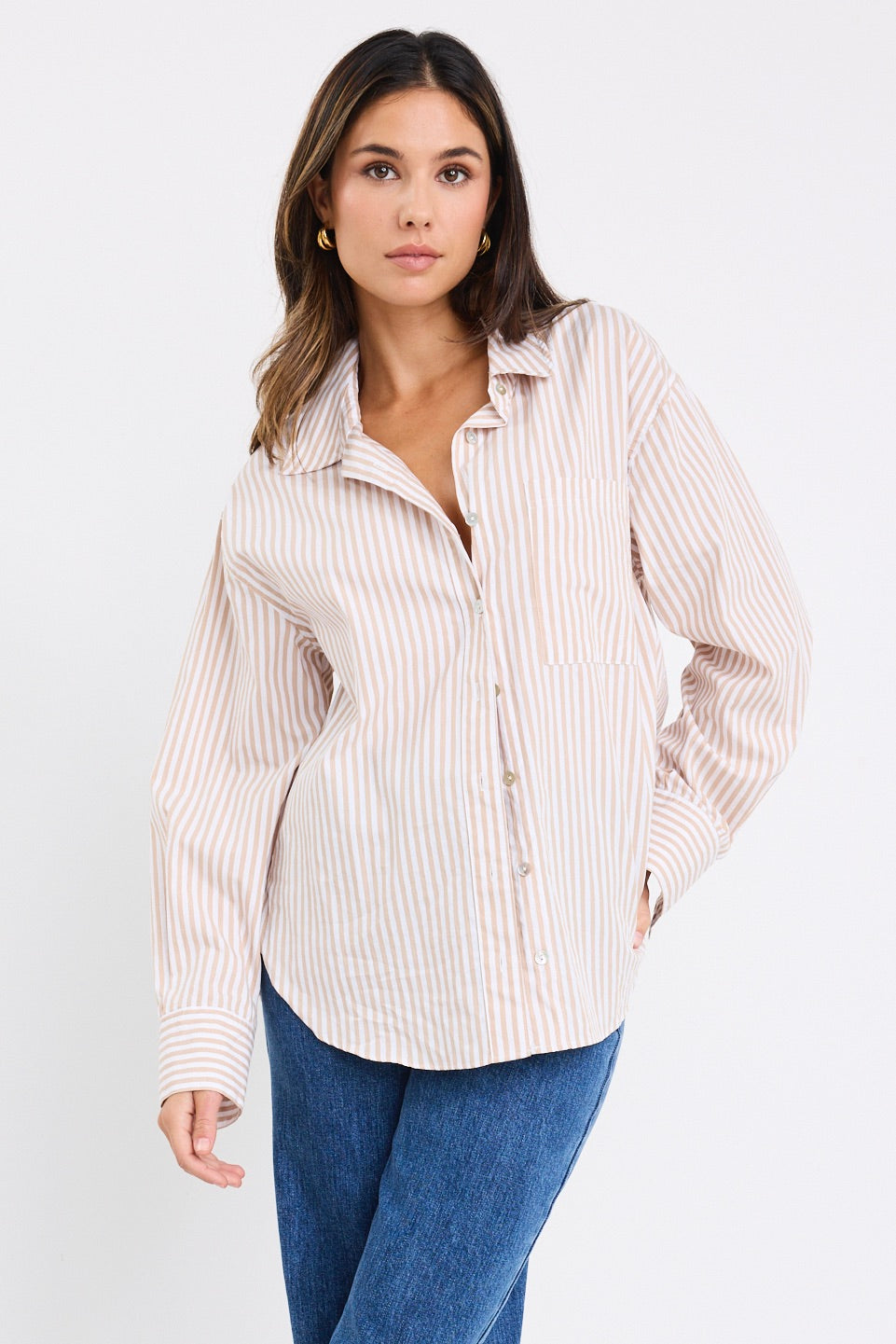 Mason | Breathable Ecru Striped Oversized Shirt