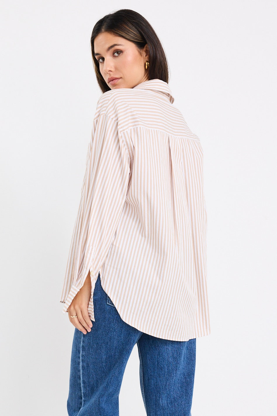 Mason | Breathable Ecru Striped Oversized Shirt