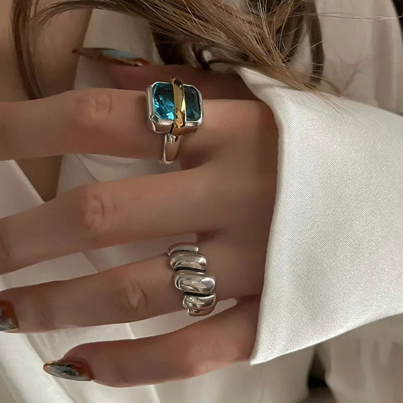 Mason | Elegant Adjustable Blue Zircon Silver Ring