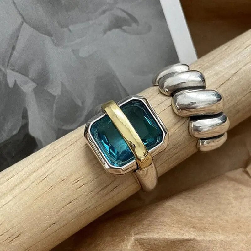 Mason | Elegant Adjustable Blue Zircon Silver Ring