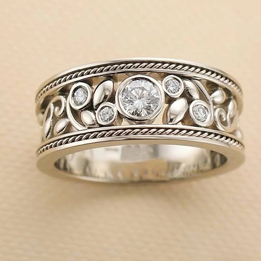 Mason | Elegant Antique Silver Ring with Sparkling Zirconia