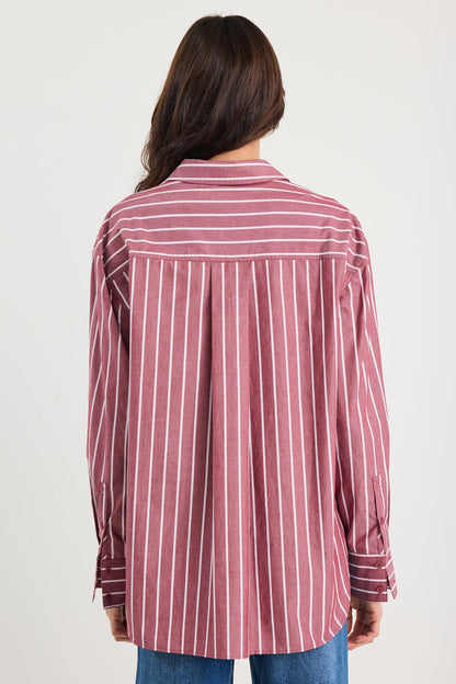 Mason | Relaxed Burgundy Stripe Oversized Shirt