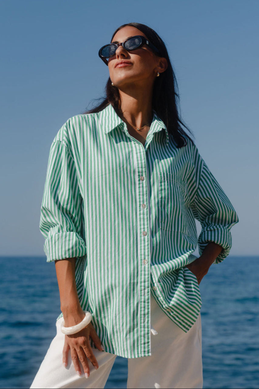 Mason | Stylish Green Striped Oversized Shirt