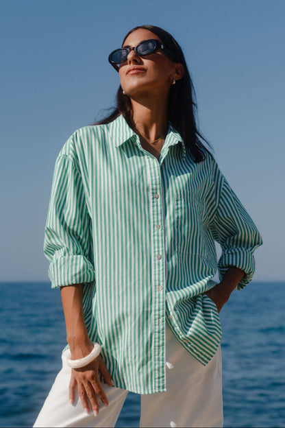 Mason | Stylish Green Striped Oversized Shirt