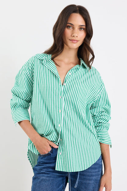 Mason | Stylish Green Striped Oversized Shirt