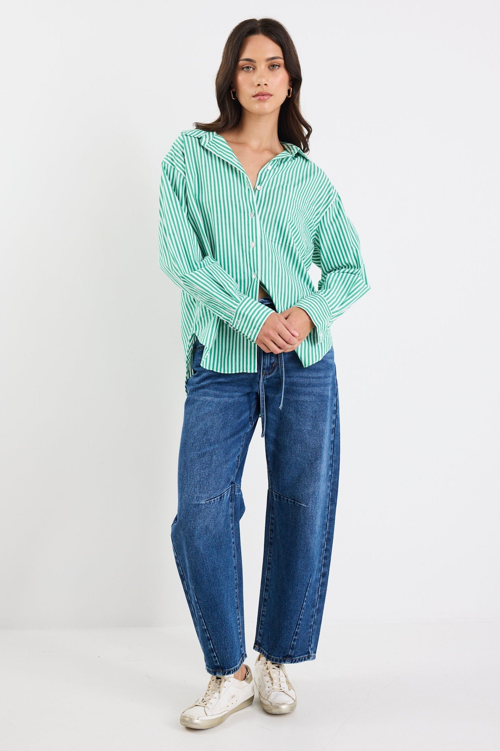 Mason | Stylish Green Striped Oversized Shirt