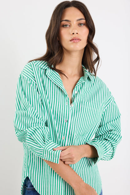 Mason | Stylish Green Striped Oversized Shirt