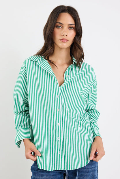 Mason | Stylish Green Striped Oversized Shirt