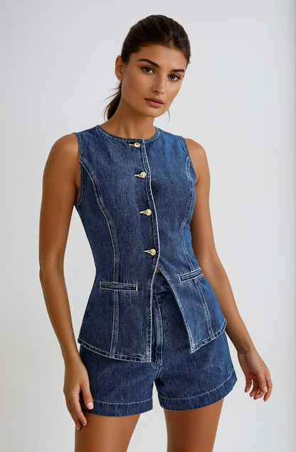 Mia | Chic Sleeveless Denim Romper