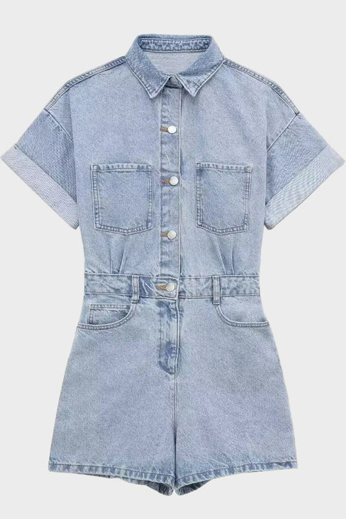 Mia | Classic Short Sleeve Denim Romper