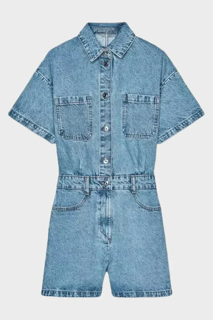 Mia | Comfortable Short Sleeve Denim Romper