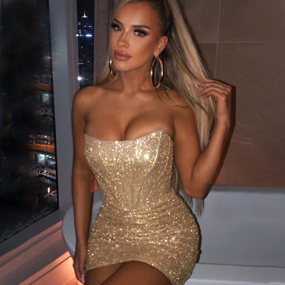Mia | Dazzling Strapless Glitter Mini Dress